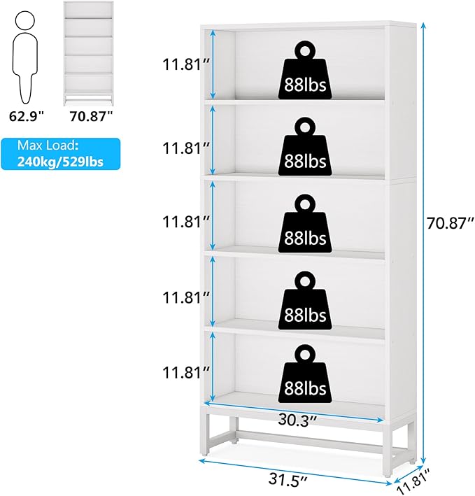 Tribesigns Tall Bookcase and Bookshelf, 70.8” Large Bookcases Organizer - Image 2