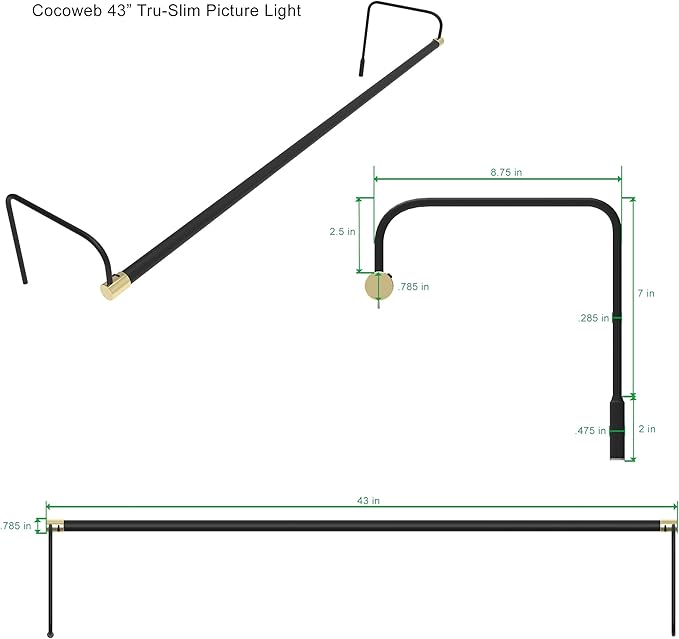 Cocoweb 43 Inch Tru-Slim Black and Brass Picture Light - Image 2