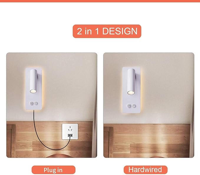 LED Wall Lamp Bedside Reading Light Plug-in 3W Headboard Wall Sconce Adjustable - Image 5