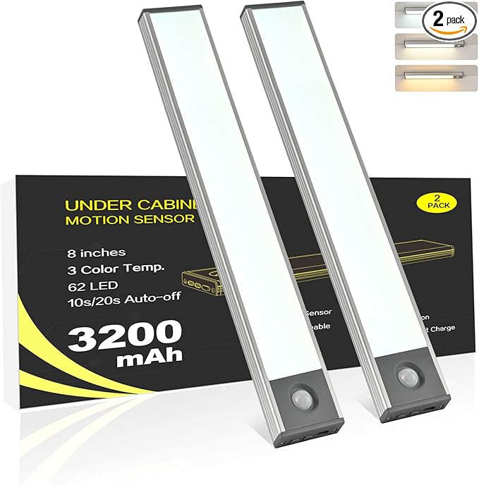 Under Cabinet Lighting, 3200mAh Motion Sensor Light Indoor, Rechargeable by FLAMWILD