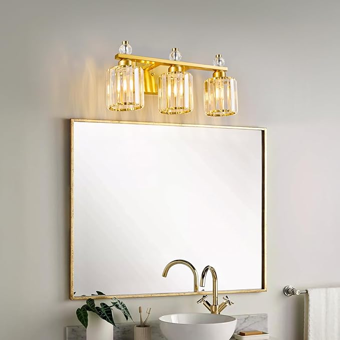 Bathroom Vanity Lights 3-Light Gold Modern Crystal Vanity Light Fixtures Over - Image 3