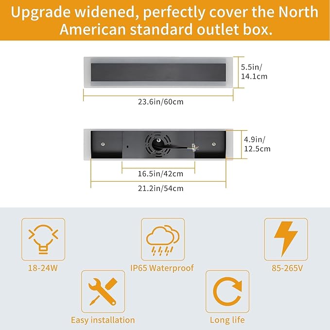 Upgrade Widened 2 Pack Modern LED Wall Sconce, 23.6inch Outdoor Wall Lights - Image 2