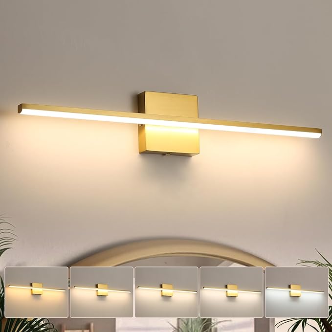 Modern Bathroom Vanity Light 24 Inch, 18W Brushed Brass Bathroom Light Fixture by fengkiop