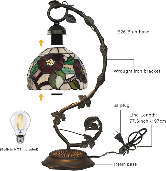Stained Glass Lamp, Vintage Table Lamp, Living Room, Study（Crabapple Blossom） - Image 9