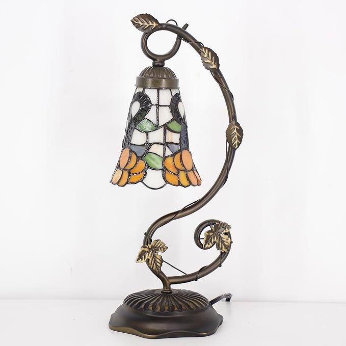 Tiffany Lamp Stained Glass Desk Reading Bedside Light, Metal Leaf Table Lamp - Image 2