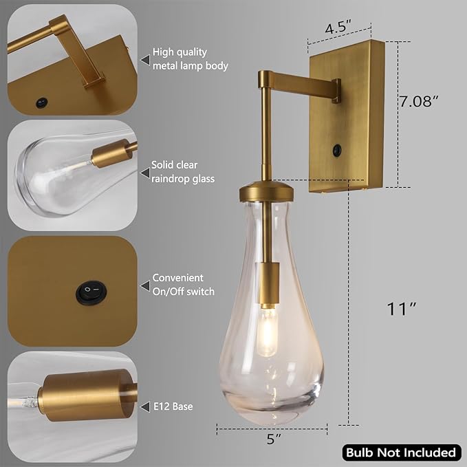 HuisMier Brass Raindrop Wall Sconces, Indoor Wall Sconces - Image 3