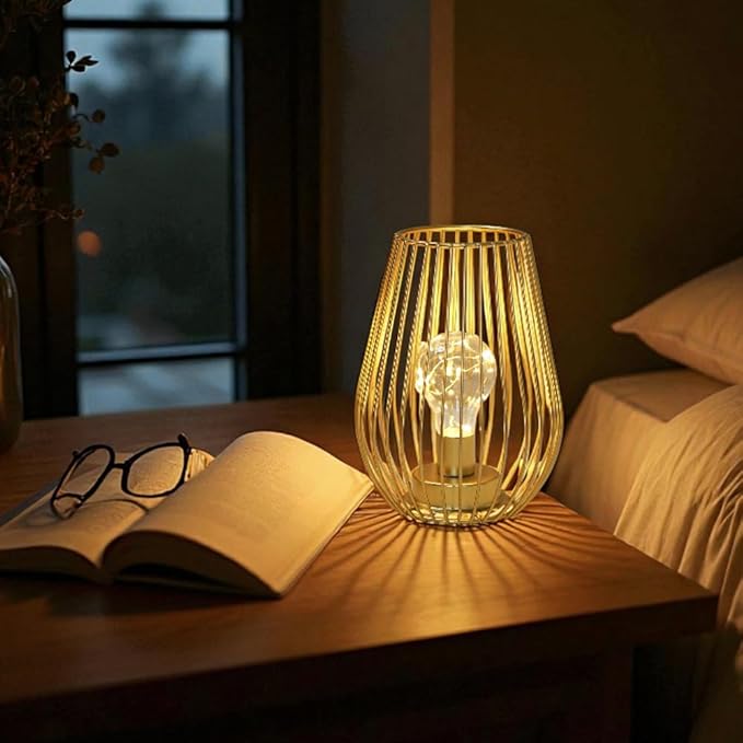 TRIROCKS Metal Battery Operated Lamp 8'' Tall Cage Shape Cordless Table Lantern - Image 5