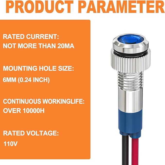 GASHER 5 PCS Energy Saving Indicator Light, LED Light 12V/24V/110V 20mA Panel - Image 2