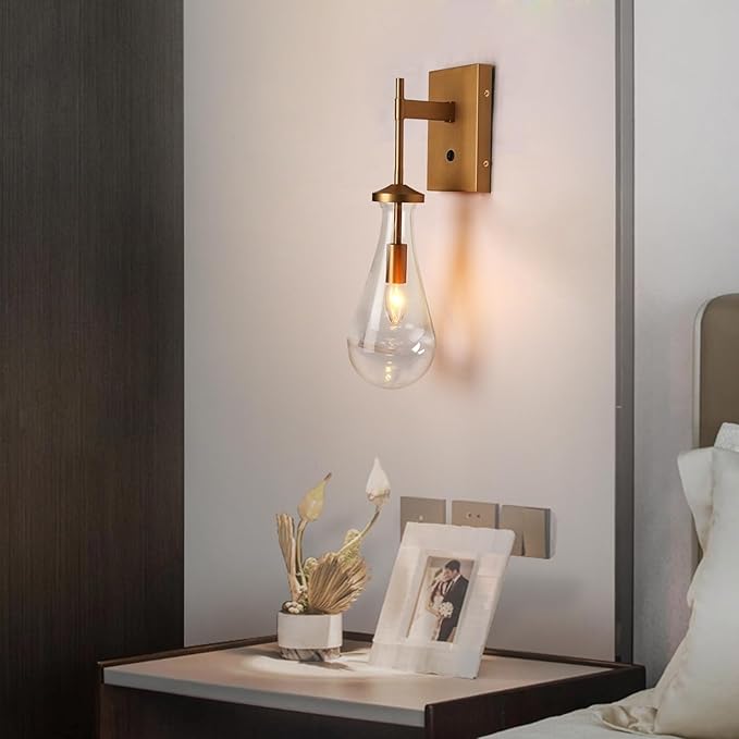 HuisMier Raindrop Wall Sconces, Brushed Brass Glass Wall Sconce - Image 5