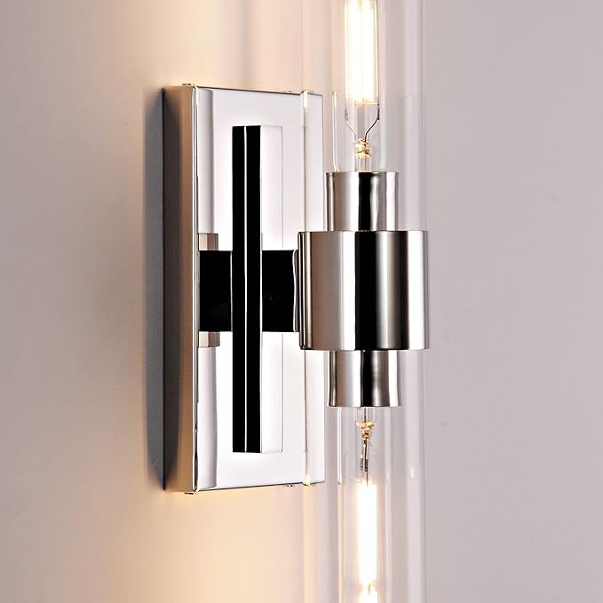 Bathroom Vanity Light Fixtures, Glass Tube Wall Sconces Set of 2, Nickel - Image 8