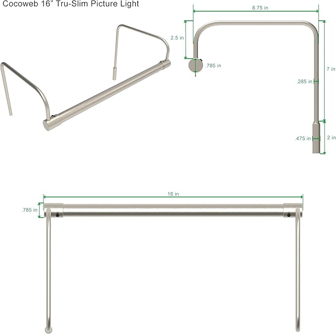 Cocoweb 16 Inch Tru-Slim Satin Nickel Picture Light - Image 3
