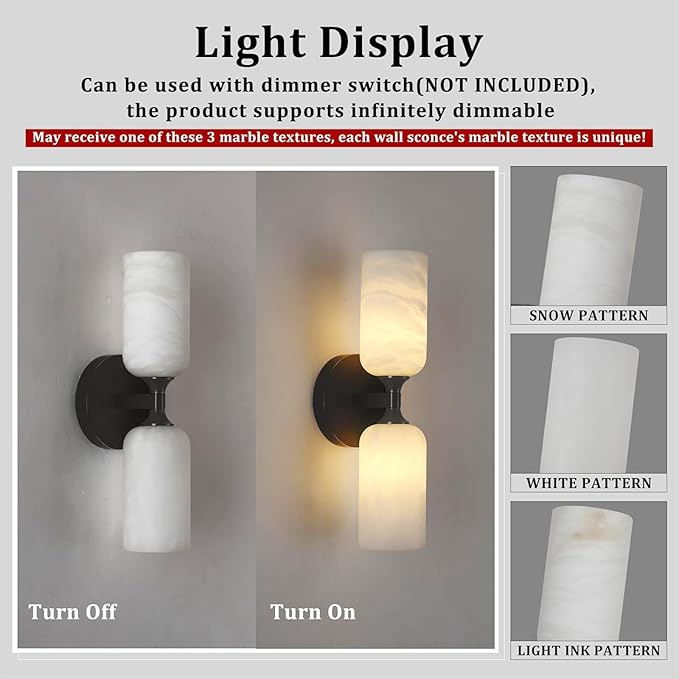 Alabaster Wall Sconce Set of 2, 14in Modern Spanish Natural Marble Bathroom - Image 5