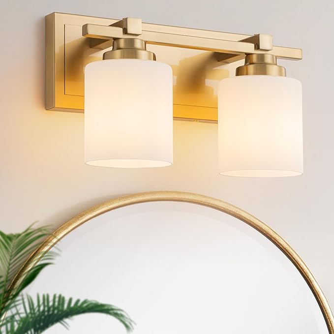 2 Light Modern Bathroom Light Fixtures Over Mirror, Brass Finish Vanity Lights by BRKNIT