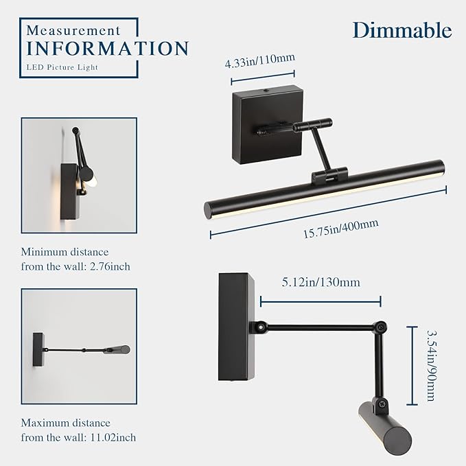Joossnwell LED Picture Lights for Paintings Dimmable 15.5 Inch Long Hard-Wired - Image 6