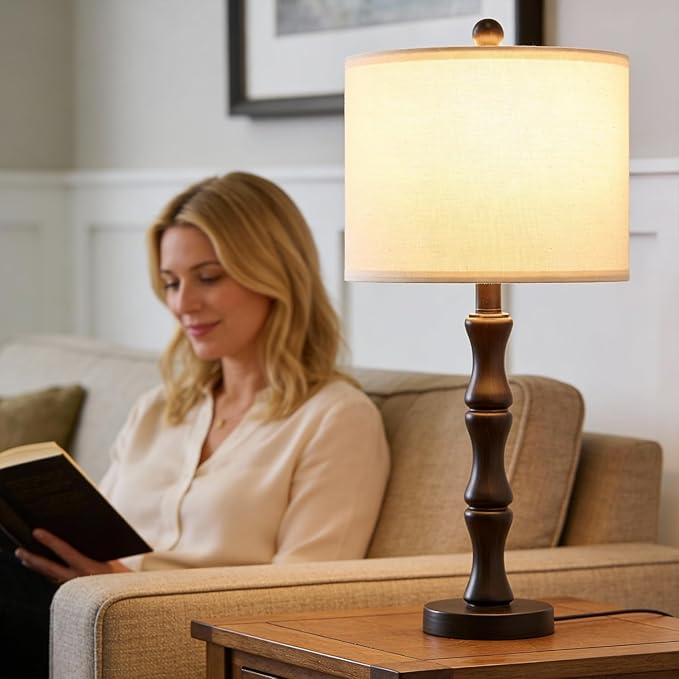 BOBOMOMO 25" Classic Table Lamps Set of 2, Farmhouse Nightstand Lamps - Image 2