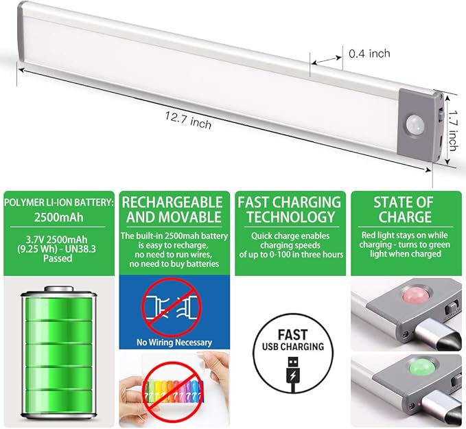 Rechargeable Motion Sensor Led Lights Ultra Thin Softer Under Counter 54-LED - Image 3