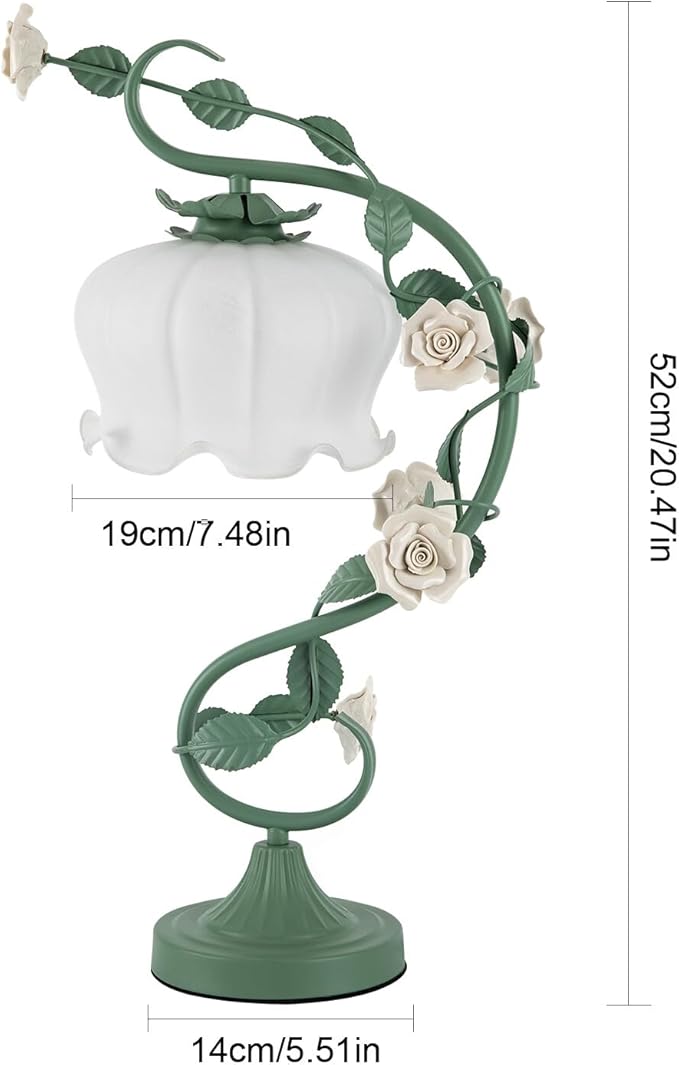 Flower Glass Table Lamp with 7.48inches Wide Bent Glass Lampshade, Floral - Image 8