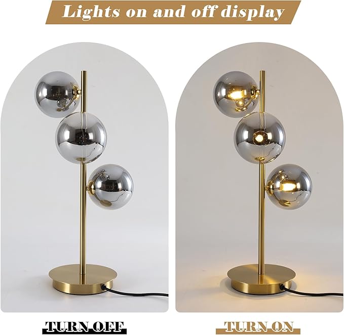Mid Century Globe Table Lamp, Modern 3 Lights Gold Brass Desk Lamp, - Image 3