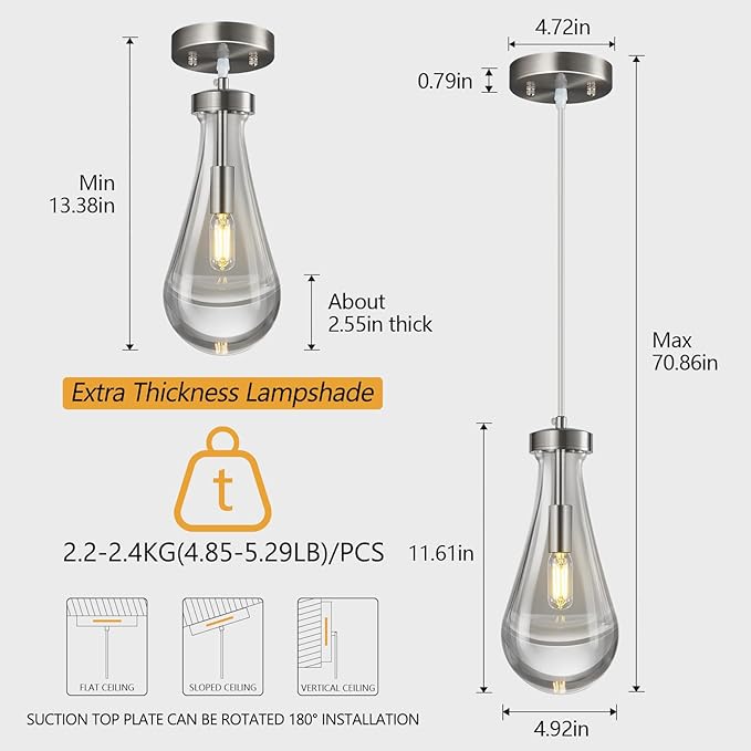 Raindrop Pendant Lights Kitchen Island Teardrop Nickel Hanging Light Fixtures - Image 2