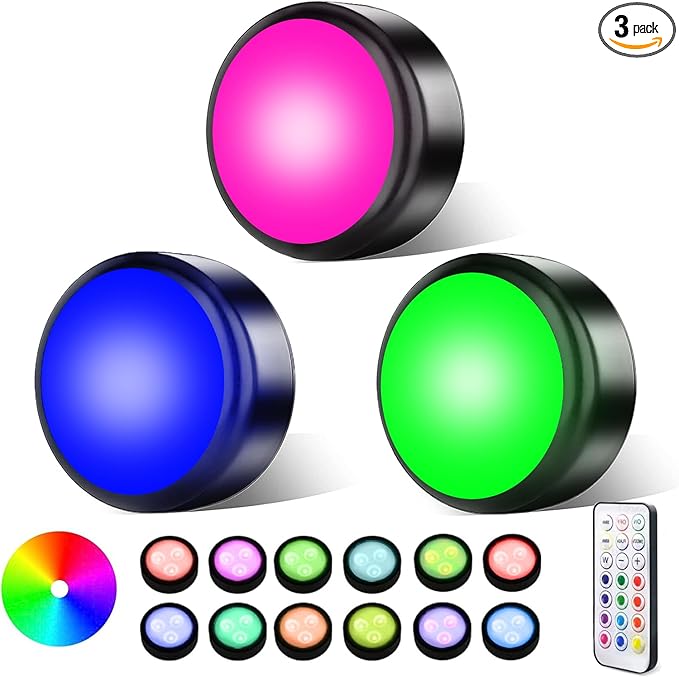 Puck Lights with Remote, Warm/White Light and 13 Colors Changing, use 3 AA by swesara