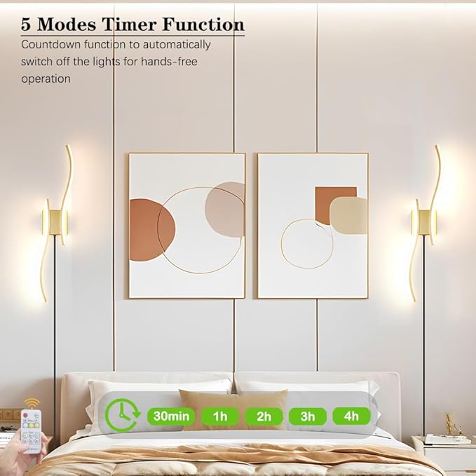 Modern Plug in Wall Sconce Set of 2, 3CCT Adjustable & Memory Function - Image 5