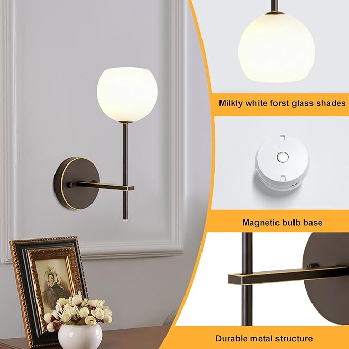 Brown Gold Battery Operated Wall Sconces Set of 2, Rechargeable Wireless Wall - Image 8