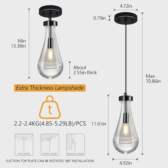 Raindrop Pendant Lights Kitchen Island Teardrop PlatingBlack Hanging Light - Image 2