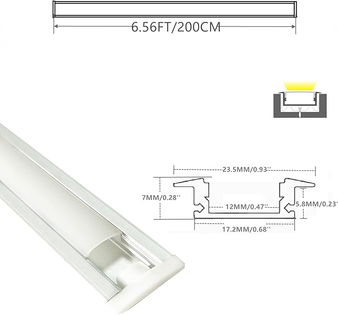 Recessed LED Strip Channel Diffuser 8-Pack 6.56FT, 23.5X7MM Tape Aluminum Track - Image 2