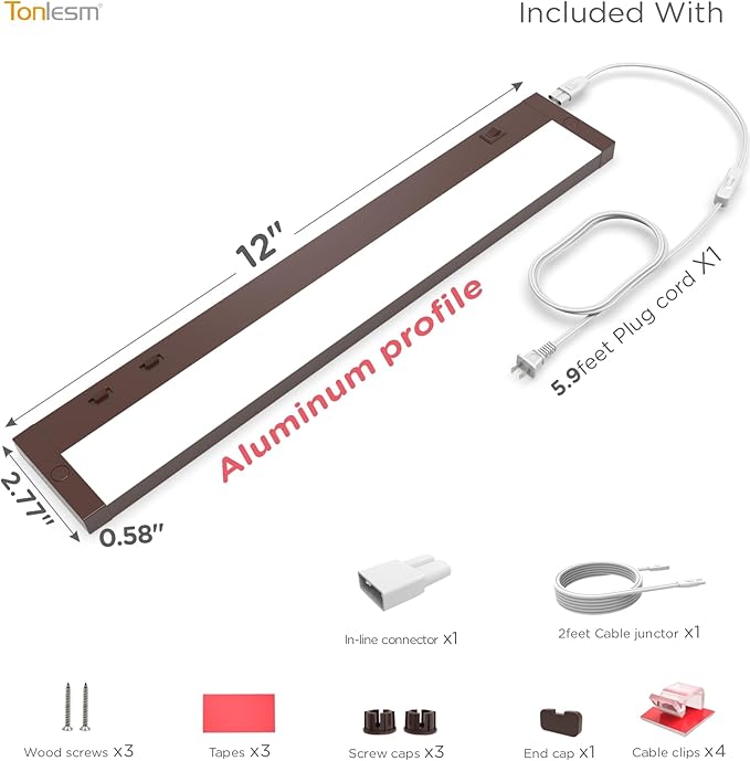 12 Inch Under Cabinet Lighting Plug in, 7W 120V 3 Color 3000K/4000K/5000K - Image 9