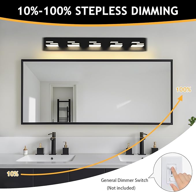 LED Modern Bathroom Vanity Light Fixtures 5-Light 5CCT Dimmable Matte Black - Image 3