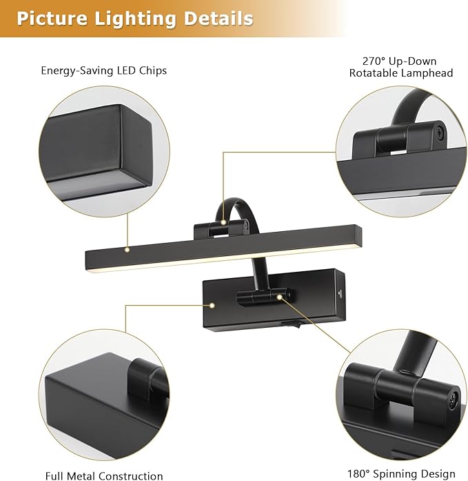 Picture Lights for Wall Battery Operated, Wireless Black Art Lighting for - Image 4
