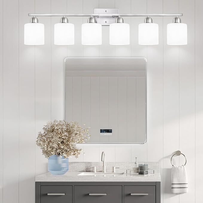 Brushed Nickel Vanity Light for Large Mirror, 6 Light Bathroom Lighting - Image 8