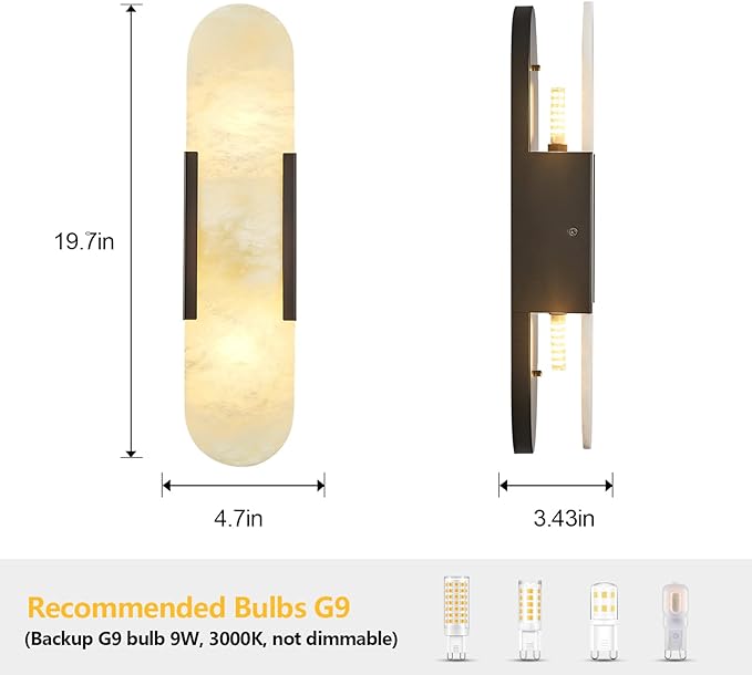 Alabaster Wall Sconces Set of Two, Modern Natural Marble Wall Sconces - Image 3