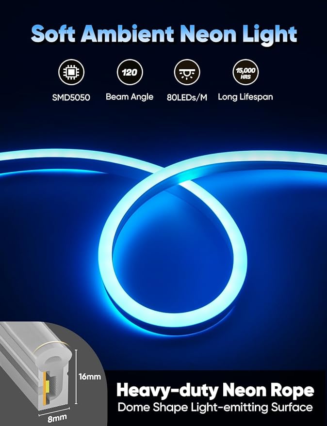 65FT RGB LED Neon Rope Lights Remote Control, AC 110-120V Outdoor Color - Image 6