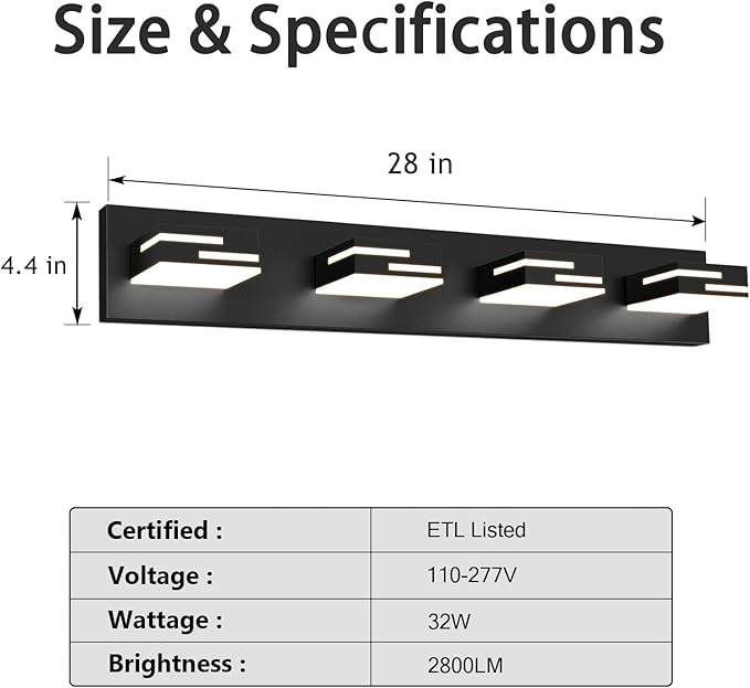 LED Modern Bathroom Vanity Light Fixtures 4-Light 5CCT Dimmable Matte Black - Image 7