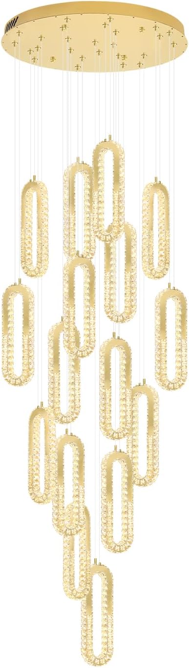 H138 High Ceiling Crystal Chandelier, Modern Oval Ring LED Chandeliers - Image 8