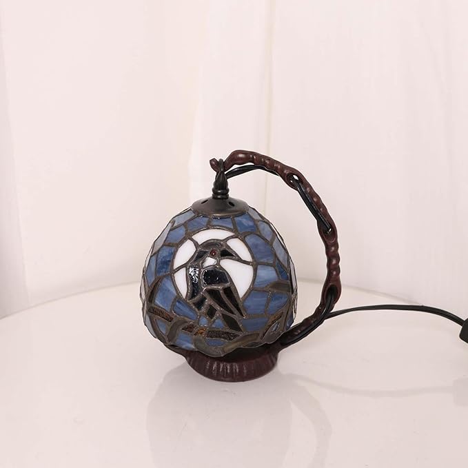 Bieye L12011 Tiffany Style Stained Glass Raven Table Lamp Mini Night Light - Image 5