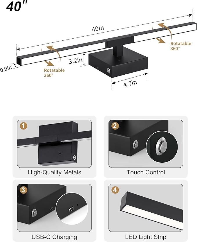 40 Inch 8000mAh Rechargeable Battery Operated Wall Sconce Set of Two, - Image 7