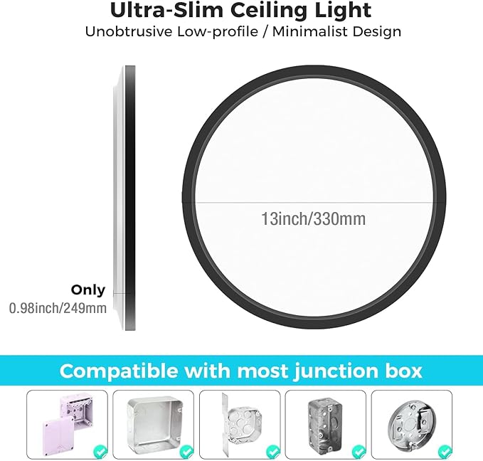 libtit 13 Inch Black Flush Mount Ceiling Light, 6 Pack 3200LM 28W Ultra-Slim - Image 7