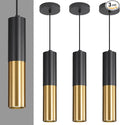 3 Pack Modern Black and Gold LED Pendant Lights, Minimalist Linear Hanging Light by Daoseolo