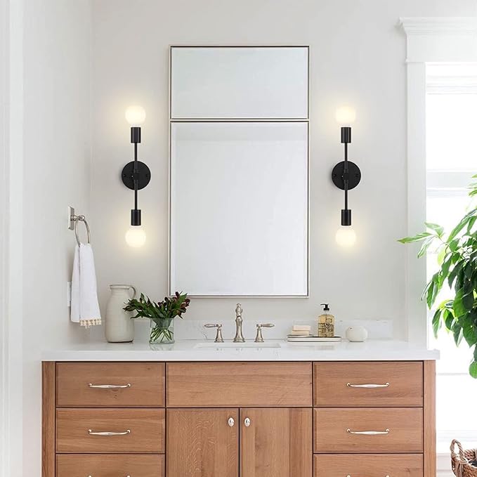 2-Lights Matte Black Bathroom Vanity Wall Sconce Modern Industrial Wall Lamp - Image 2