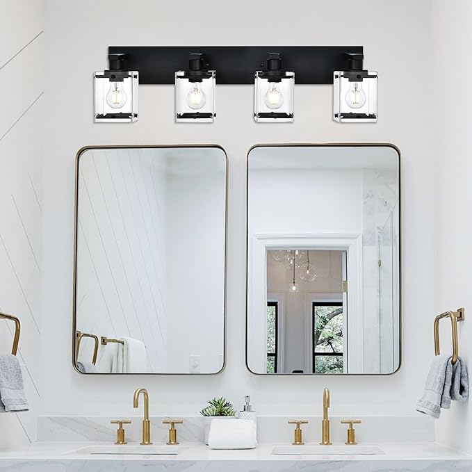 4-Light Bathroom Vanity Light Fixture, Modern Black Wall Lighting Over Mirror - Image 6