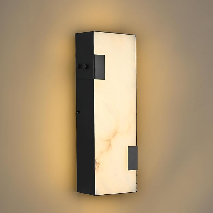 Modern Alabaster Wall Sconce 14.17” Black Frame by Fuloyst