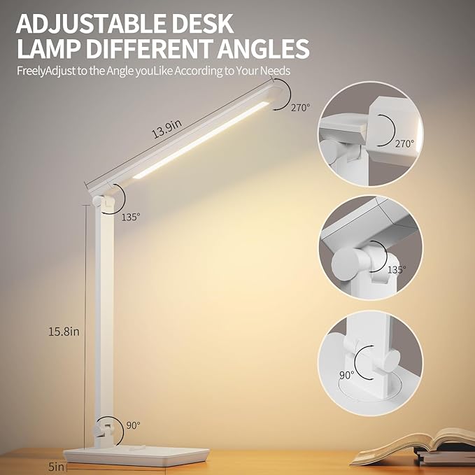 Desk Lamp with USB Charging Port, 14W 900LM Dimmable Eye-Caring Reading LED - Image 4