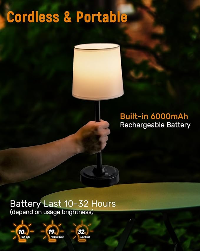 Cordless Led Table lamp, 6000mAh Battery Powered Table Light, Wireless Lamps - Image 2
