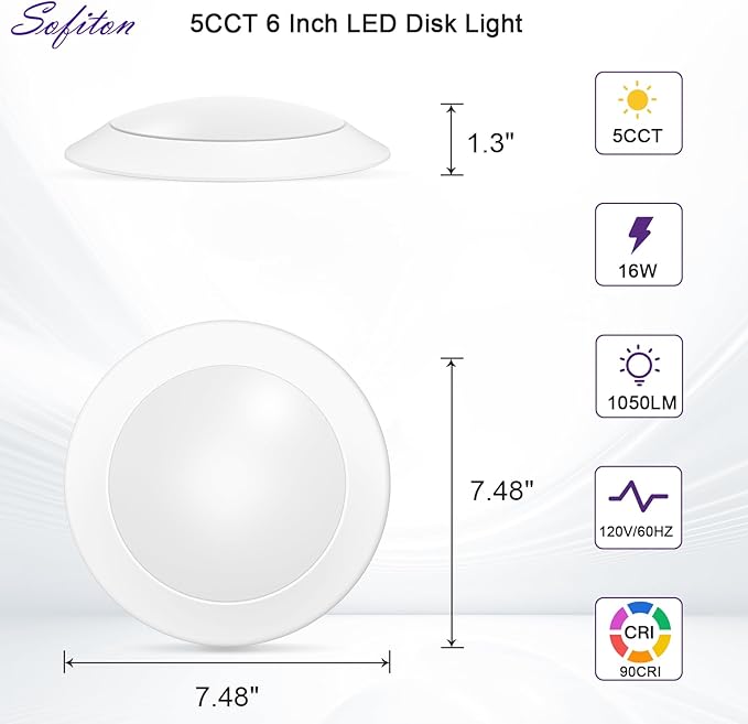 18-Pack 6 Inch Disk Lights, 2700K-5000K Adjustable, CRI 90+, Dimmable 10%-100% - Image 2