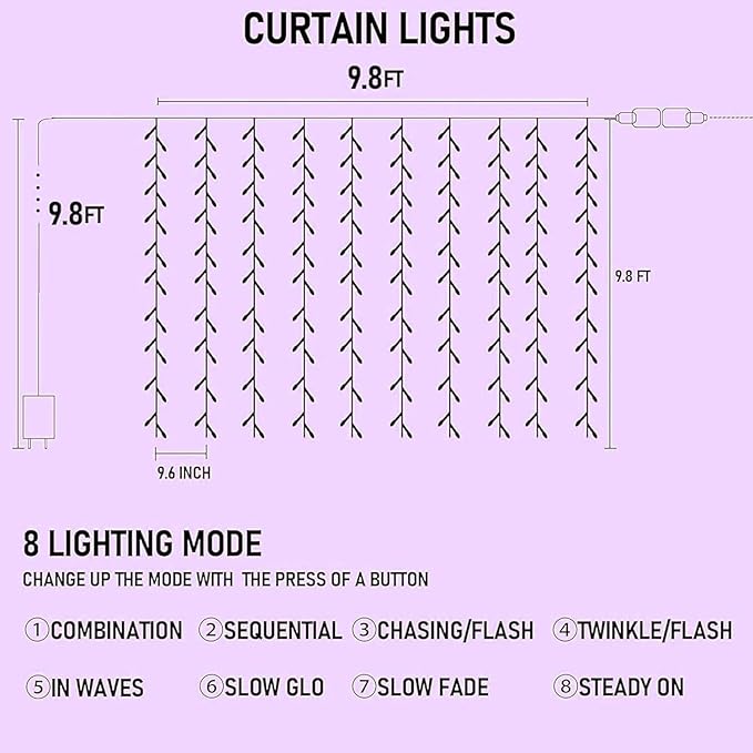 Dazzle Bright 300 LED Christmas Curtain String Lights, Halloween Fairy Lights - Image 2