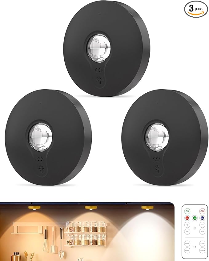Rechargeable Puck Lights With Remote Control, 1500mAh Battery Operated Tap by Aokpsrt