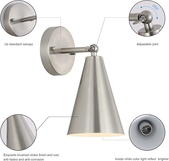 MWZ Brushed Nickel Wall Sconce Set of Two, Modern Sconces Wall Lighting Fixtures - Image 5