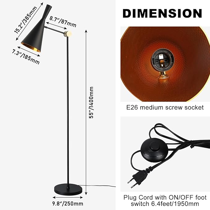 Modern Industrial Floor Lamp For Bedroom, Living Room, Skinny Corner Accent - Image 7
